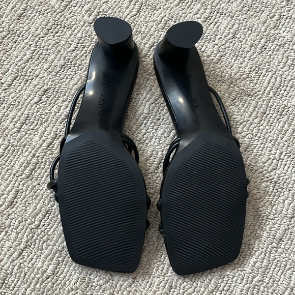 Zara Black Leather Strappy Block Heel Square Toe Mule Sandal Size 41 US 10 - Picture 10 of 11
